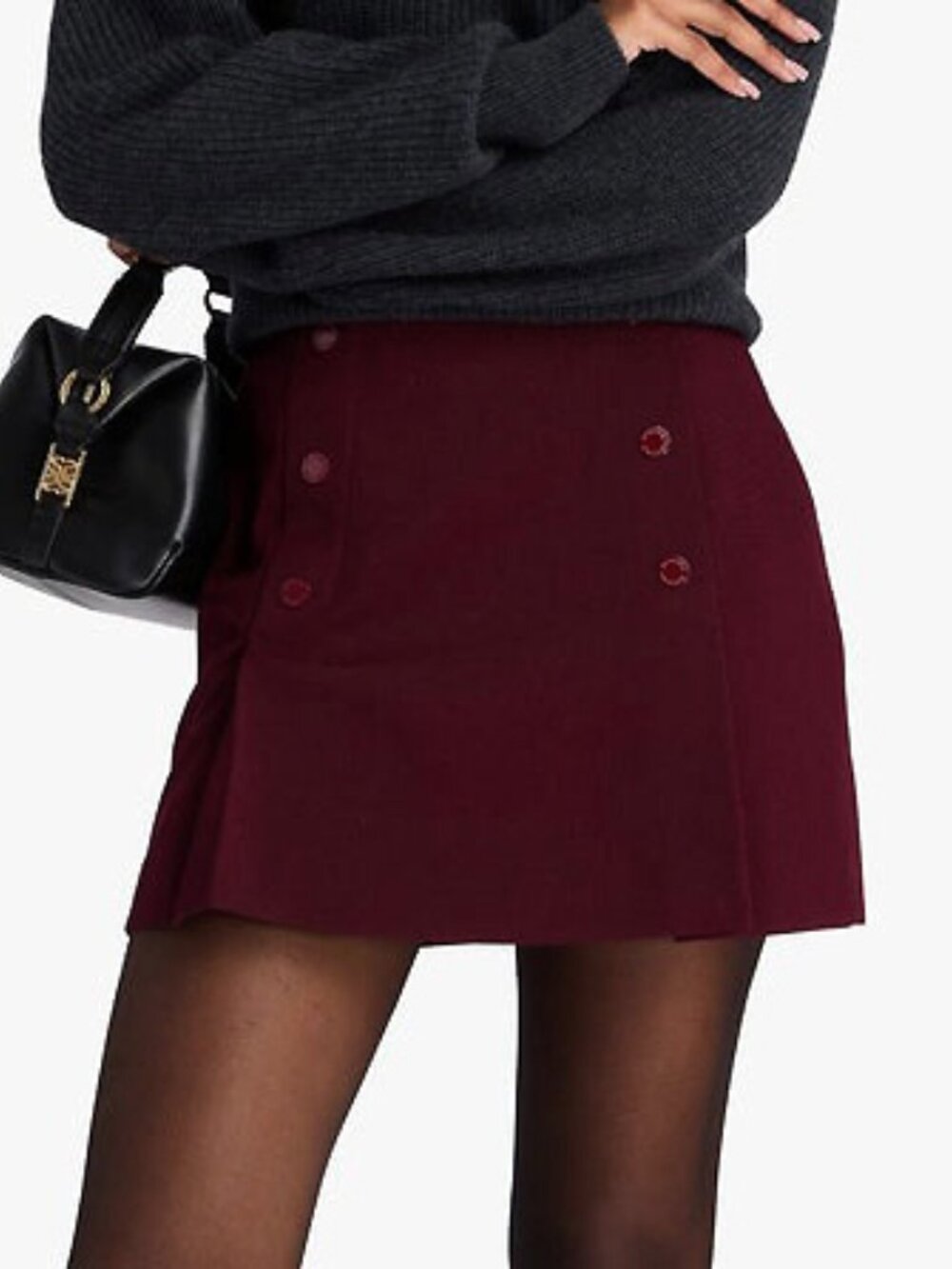New Sandro Hortie Wool Blend A-Line Mini Skirt Bordeaux 38, 6 $280